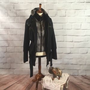 Free People Black Hooded Jacket with Plaid Inner Layer